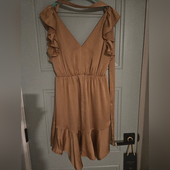 Express Tan Ruffled Wrap Sundress - Picture 2 of 2